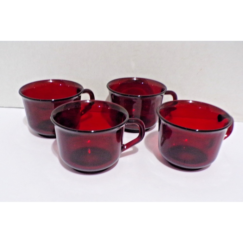 Vintage Arcoroc Ruby Red Glass Coffee Cups Set of 4 Made in France